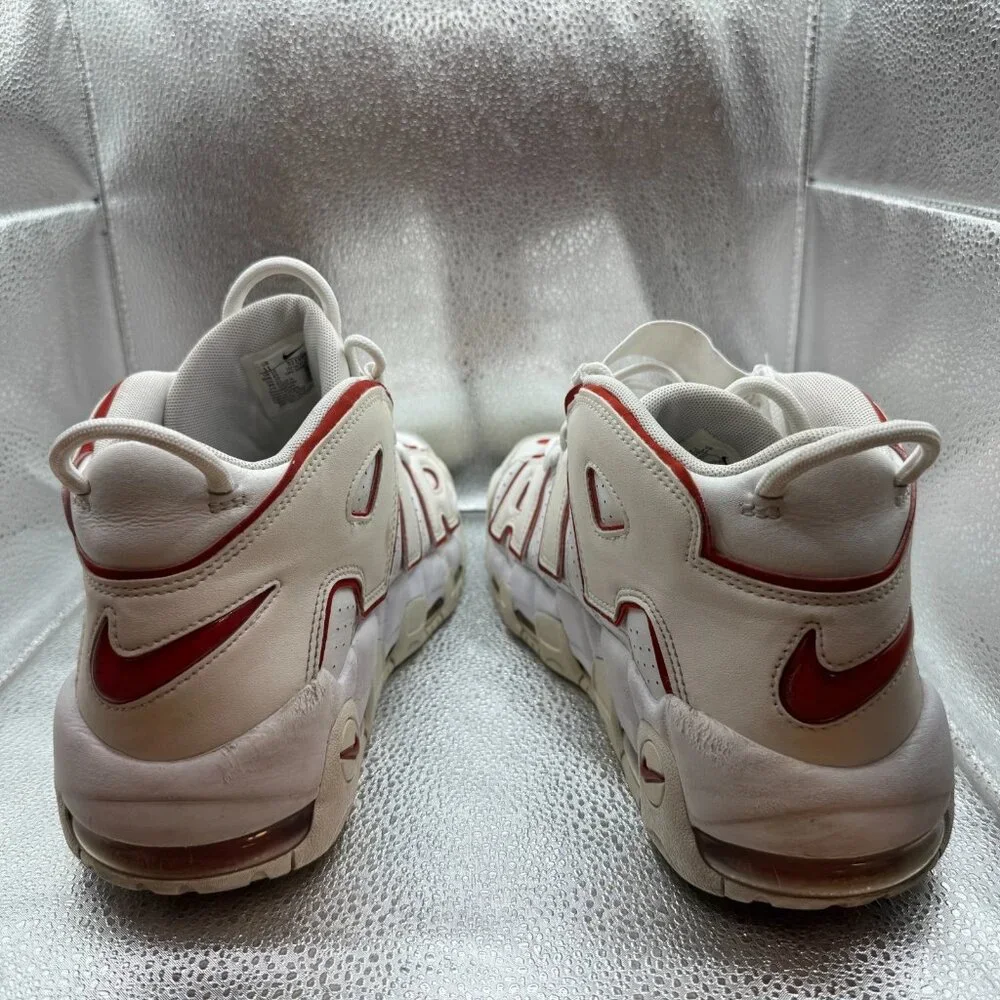 Nike White and Red Men’s Air More Uptempo Sneakers